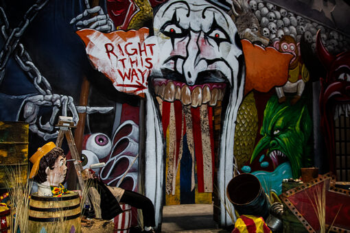 The exterior of the Terrifier haunted house at Halloween Horror Nights