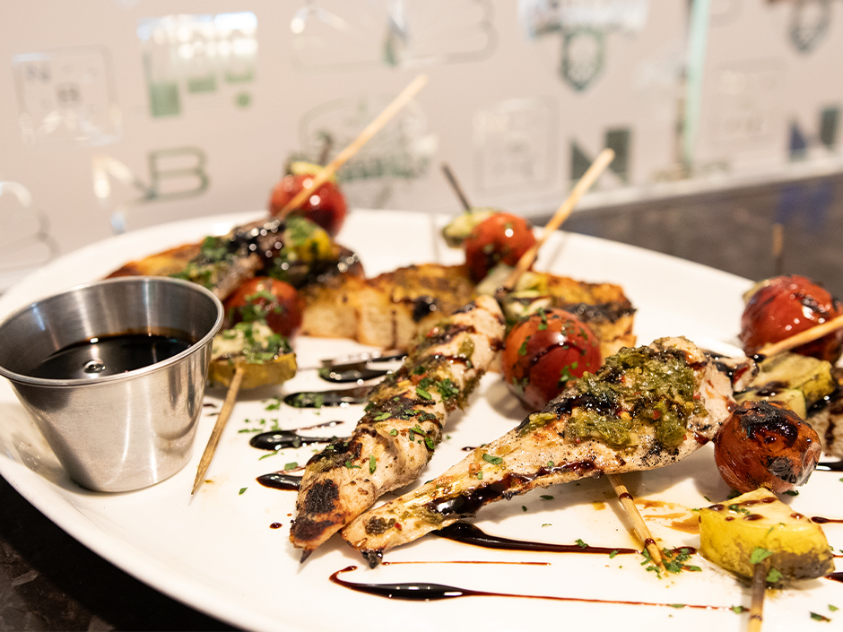 Slam Dunk Chicken Skewers available at NBC Sports Grill & Brew at Universal CityWalk