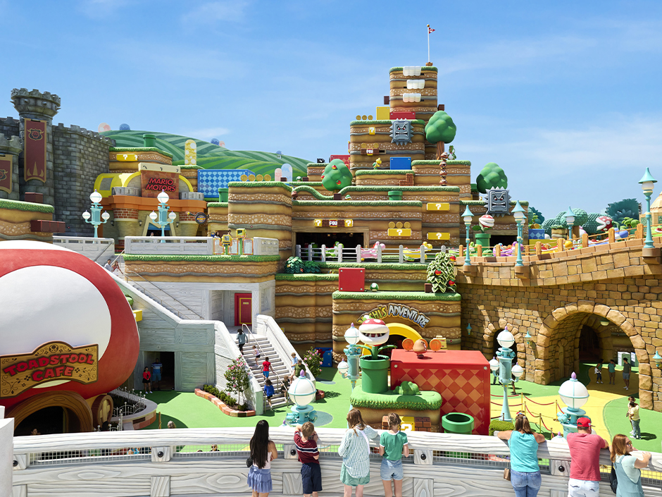 A view of the Mushroom Kingdom in SUPER NINTENDO WORLD at Epic Universe
