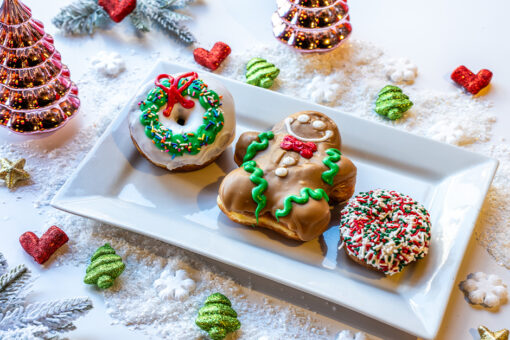 Holiday themed doughnuts from Voodoo Doughnuts.