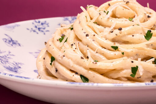 Cropped bowl of Cacio E Pepe at VIVO Italian Kitchen in Universal CityWalk.