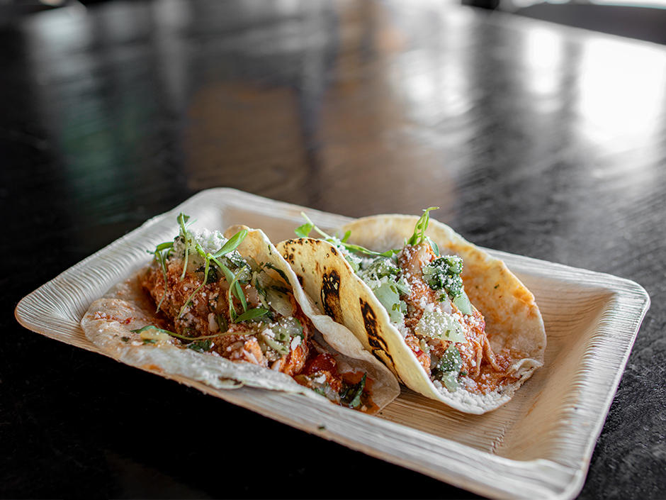 Chicken Tinga tacos at NBC Sports Grill & Brew for the Super Bowl.