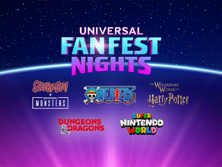 Universal Fan Fest Nights key art with five featured IP logos.