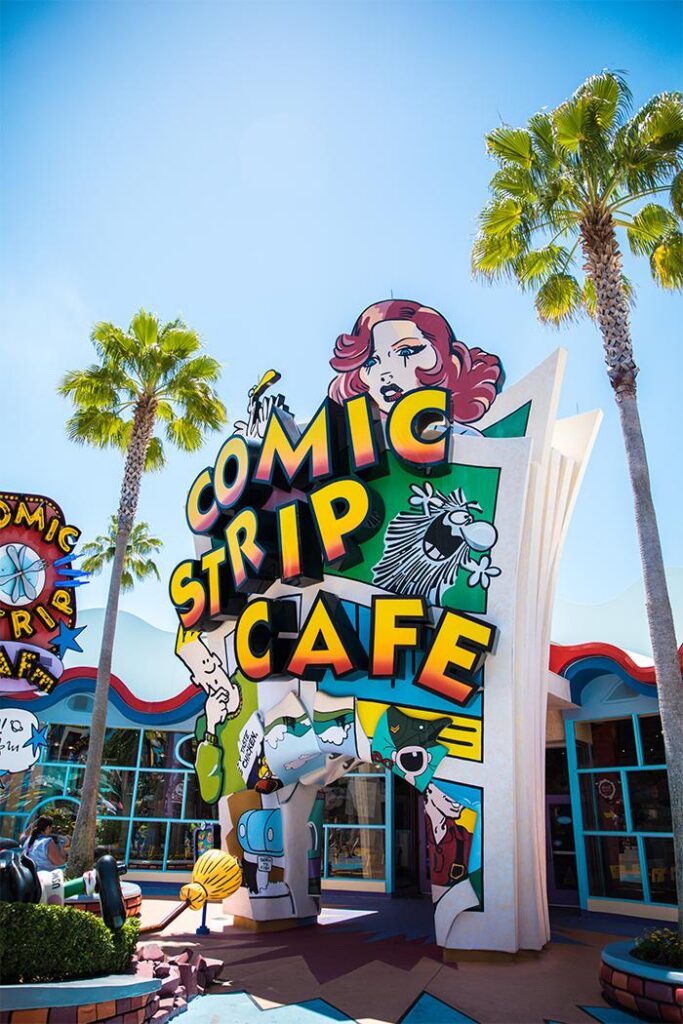 Exterior of Comic Strip Cafe.