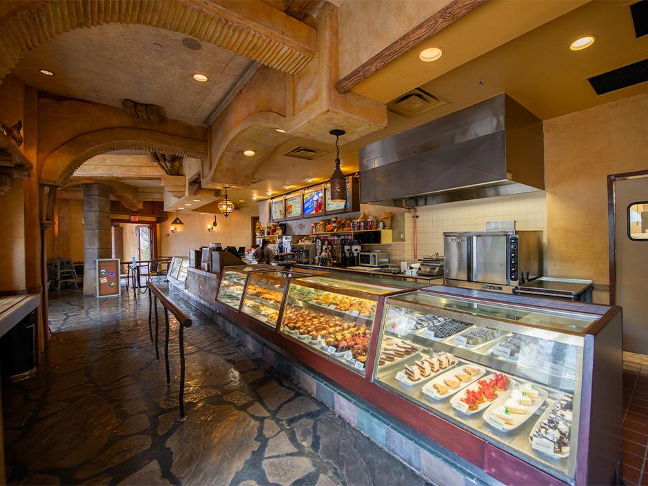 Pastry case inside Croissant Moon Bakery.