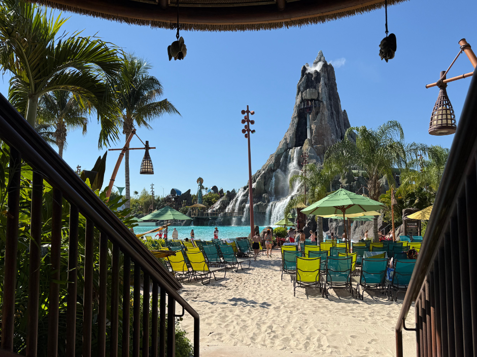 View from Dancing Dragon Boats Bar at Universal Volcano Bay.