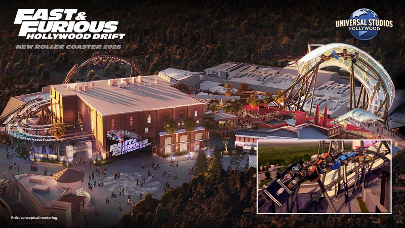 An artist rendering of the Fast and Furious Hollywood Drift rollercoaster at USH
