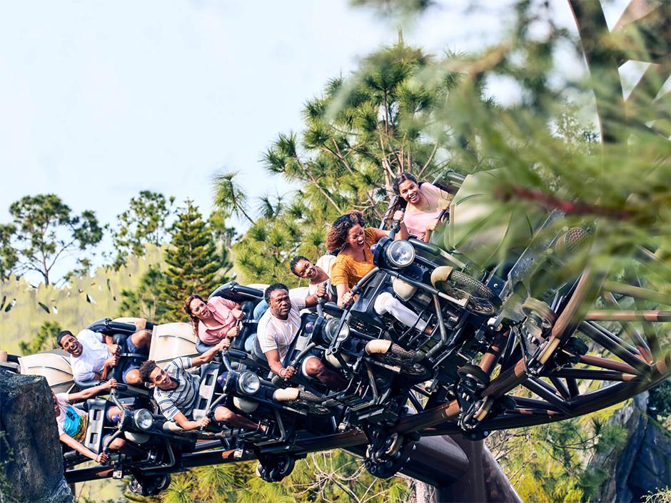 People riding Hagrid's Magical Creatures Motorbike Adventure.