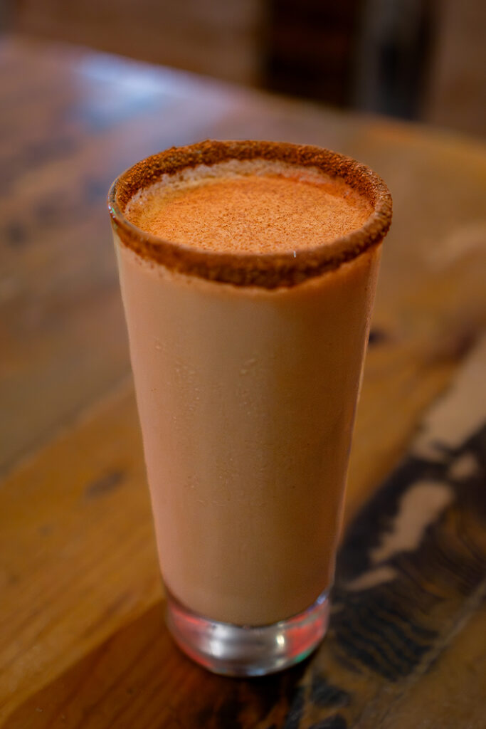 Glass of Horchata at Antojitos Authentic Mexican Food in Universal CityWalk for Cinco de Mayo.