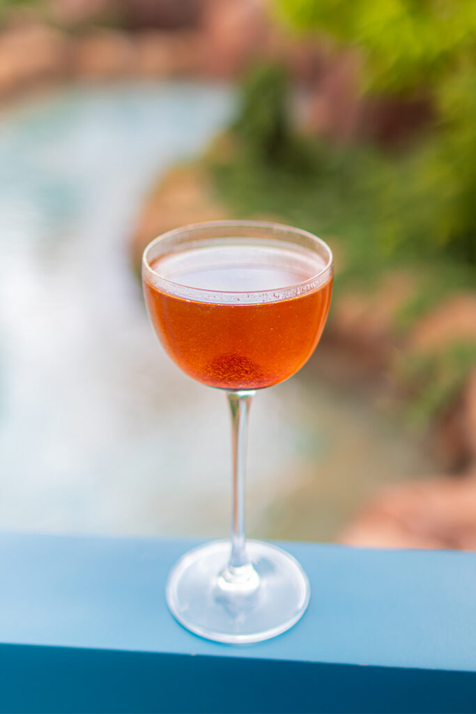 Glass of a Sabai Manhattan for AANHPI Heritage Month at Universal Orlando Resort.