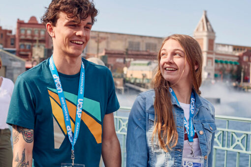 Universal Annual Passholders walk around outside Universal Orlando Resort.