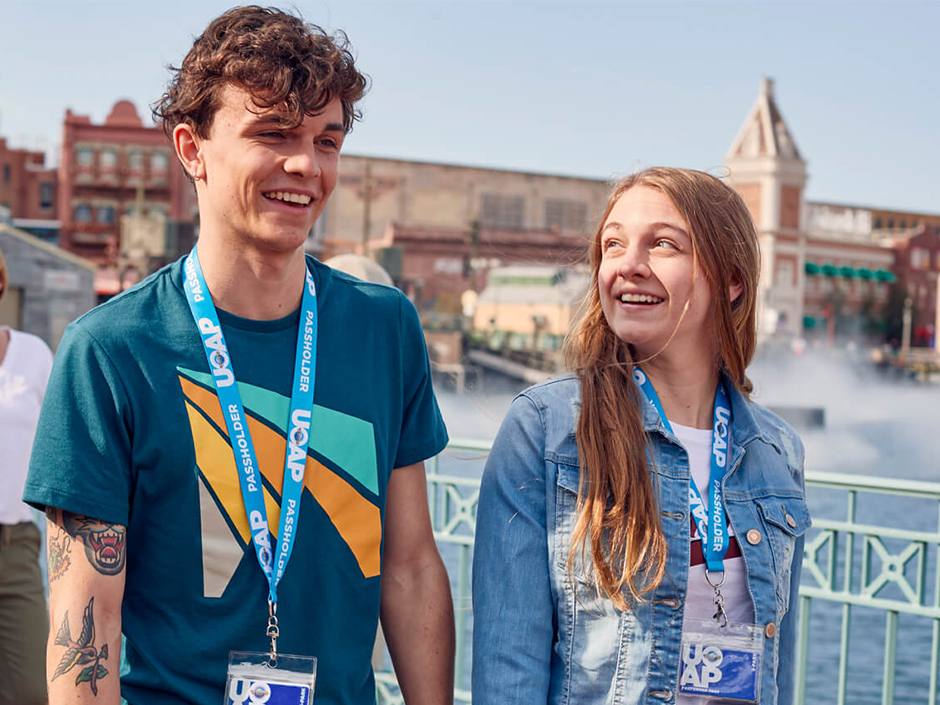 Universal Annual Passholders walk around outside Universal Orlando Resort.