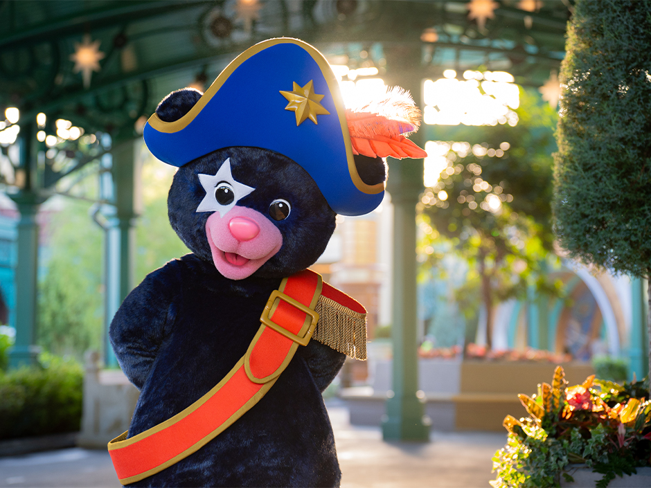Captain Cacao poses for the camera in Celestial Park at Universal Epic Universe