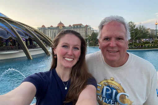Kaitlyn and her father smile in a selfie in Celestial Park