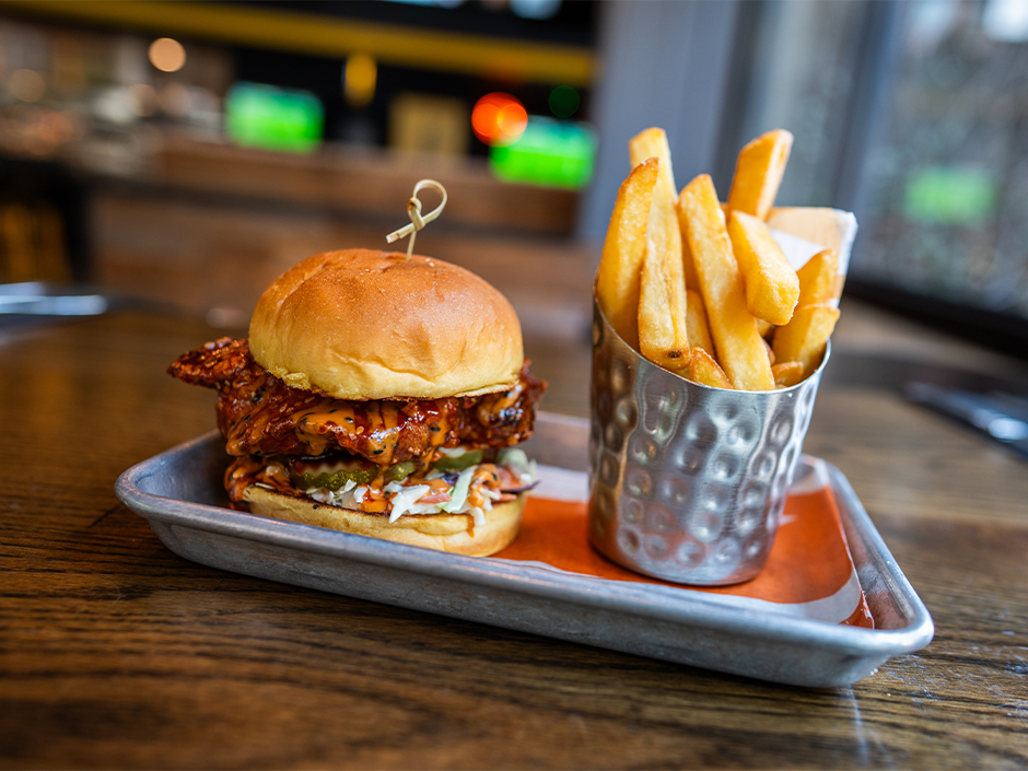 Korean Fried Chicken Sandwich, available at NBC Sports Grill & Brew for the FIFA World Cup 2026.