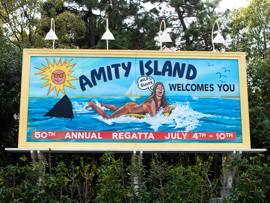The Amity Island sign at Universal Studios Japan