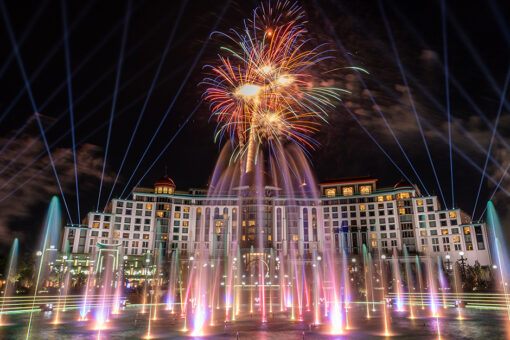 Celestial Goodnight fountain show and fireworks at Epic Universe