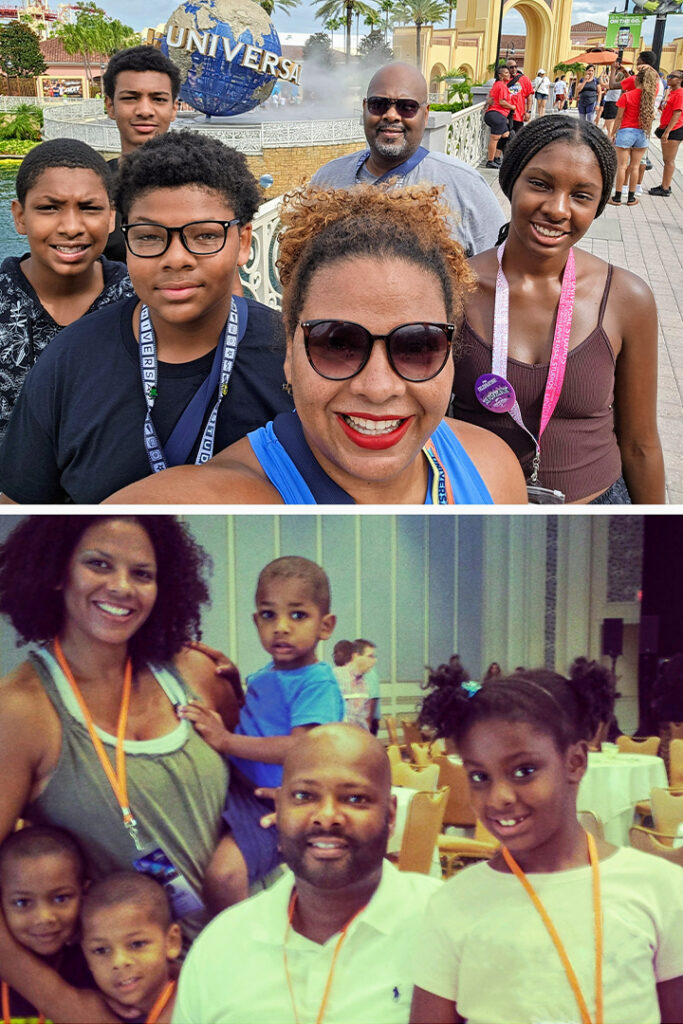 A before and after image of Maria and her kids from when they were kids vs. now