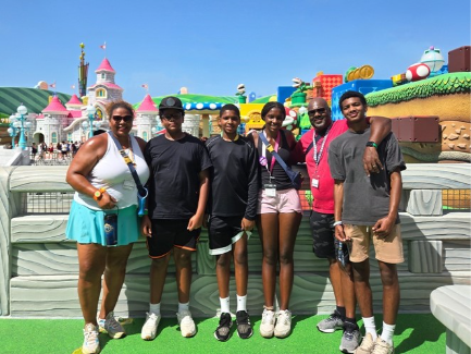 The family in SUPER NINTENDO WORLD.