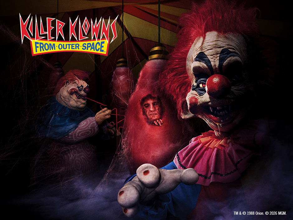 Key art for Killers Klowns From Outer Space at Halloween Horror Nights.