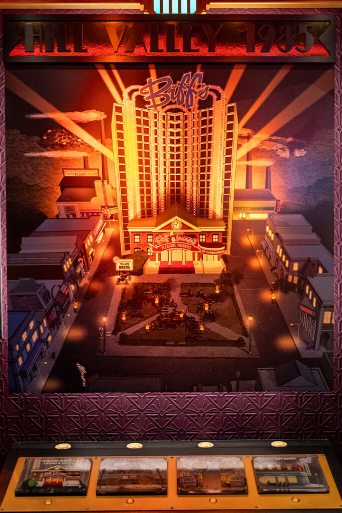 Artwork of the fictional Biff Tannen Hotel inside Universal's Great Movie Escape