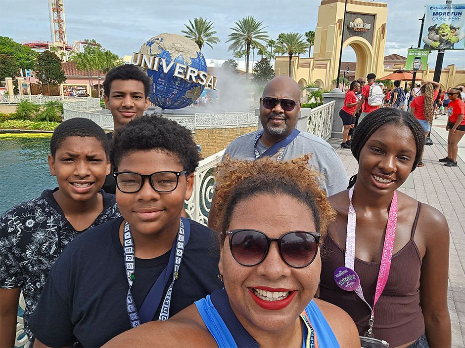 Maria's family outside of Universal Studios Florida.
