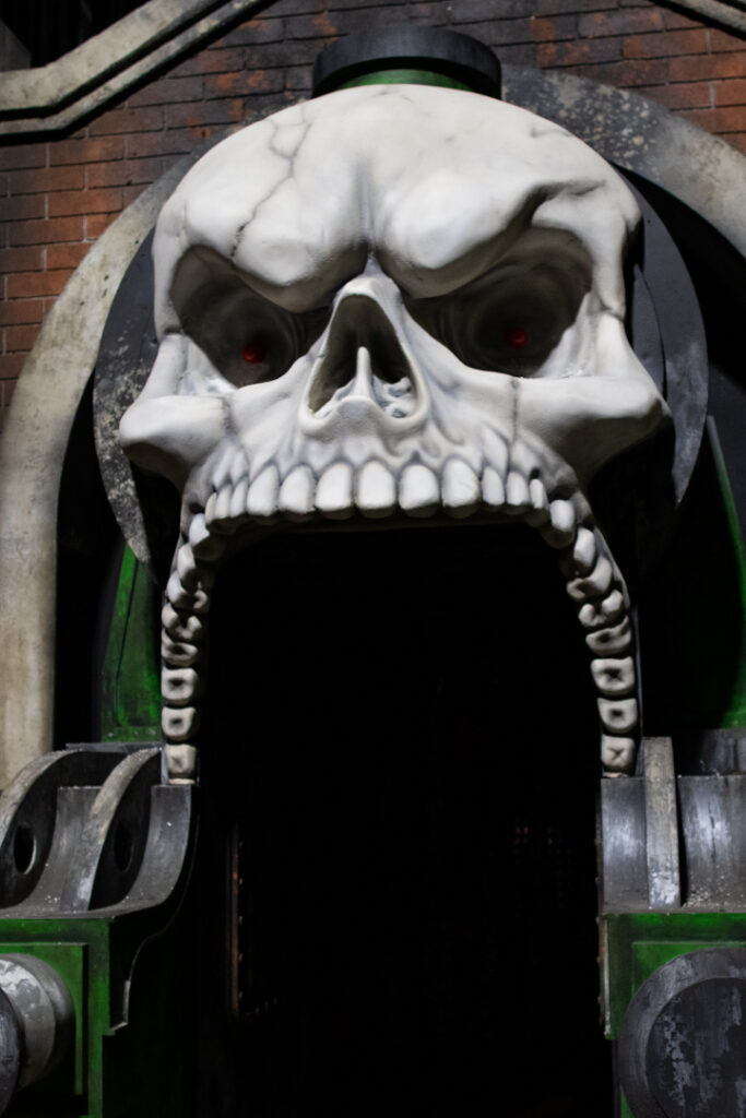 The skull entrance inside the Ozzy Osbourne: Prince of Darkness haunted house