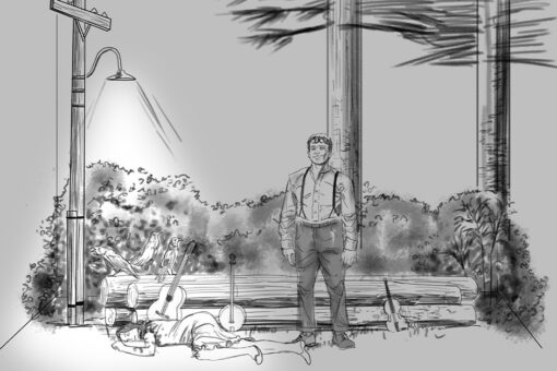 USH Concept Art of the Sinners Halloween Horror Nights House.