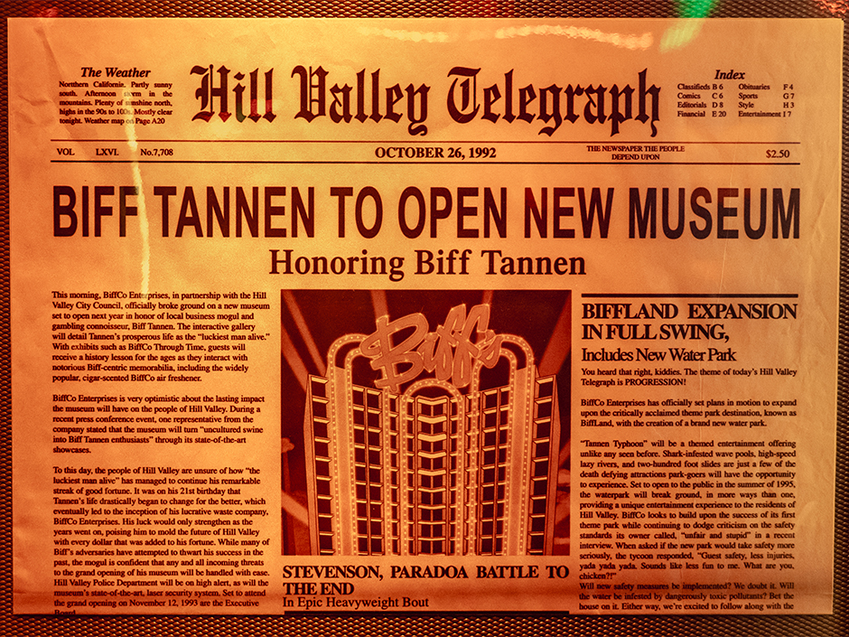 A fictional edition of the Hill Valley Telegraph about Biff Tannen's new museum