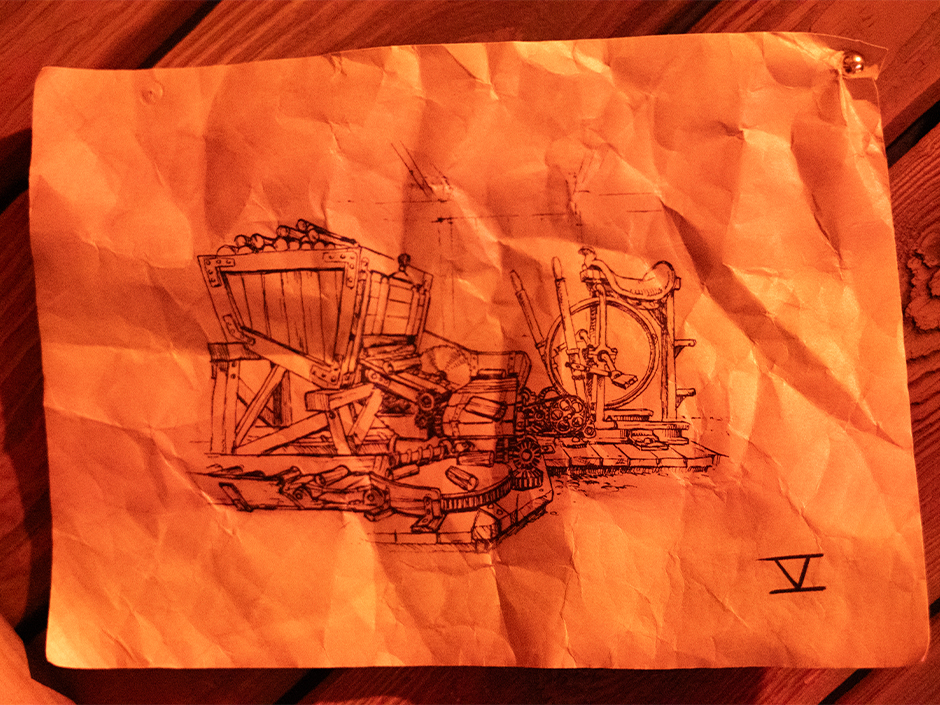 An invention schematic original created for "Back to the Future Part III"
