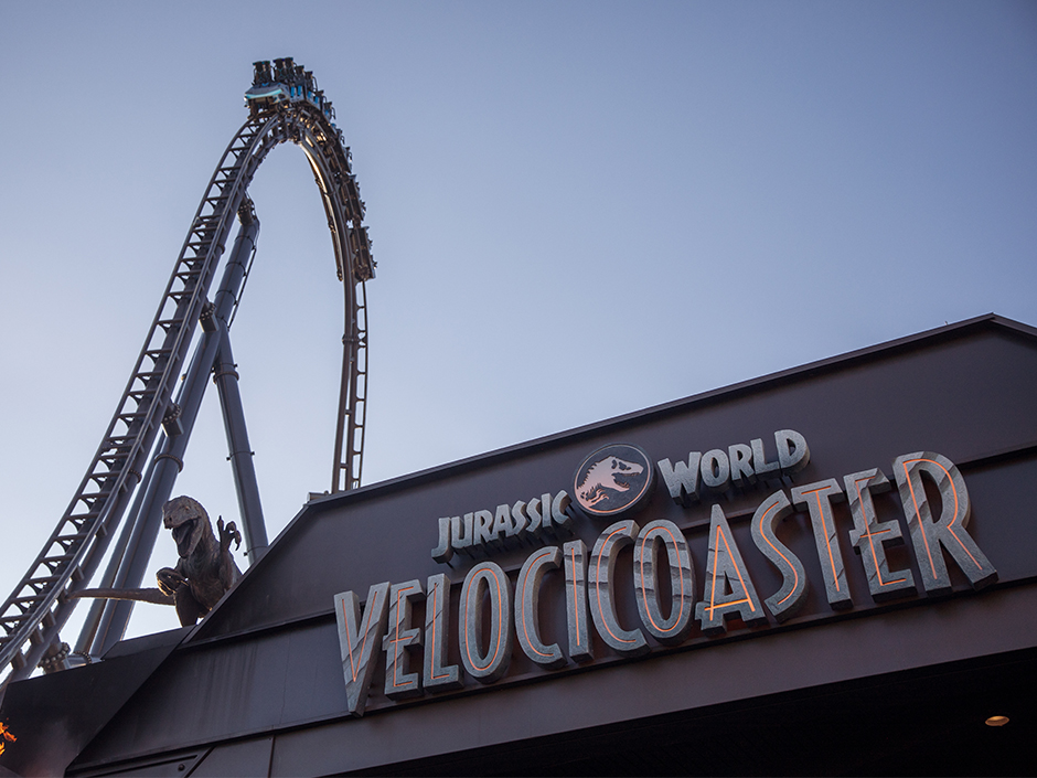 The exterior of Jurassic World Velocicoaster