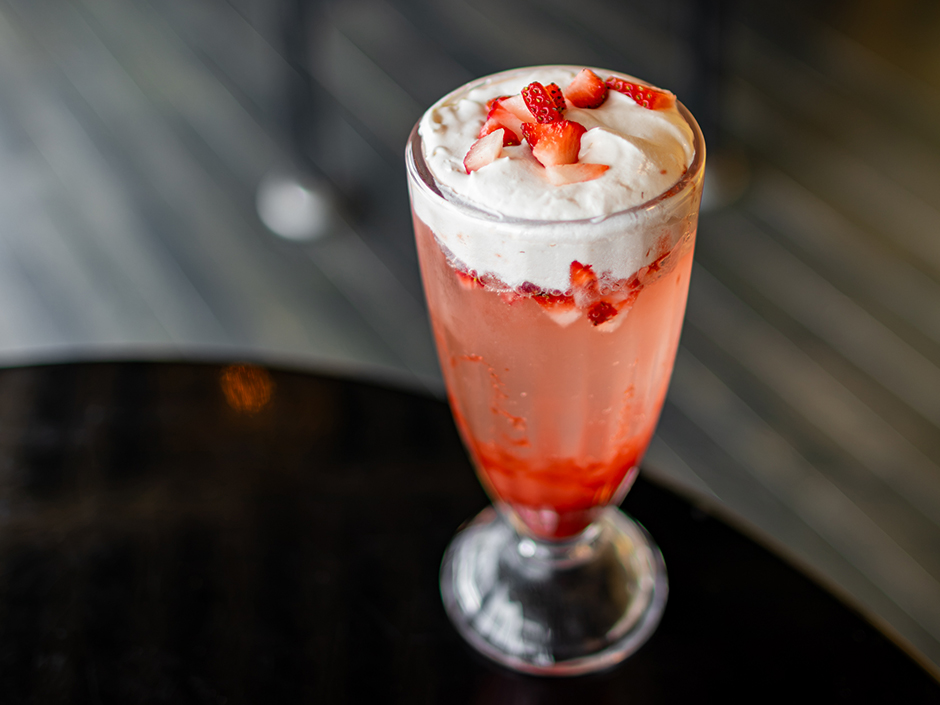 Glass of Berry Dirty Cream Soda for NFL Season at NBC Sports Grill & Brew in Universal CityWalk.