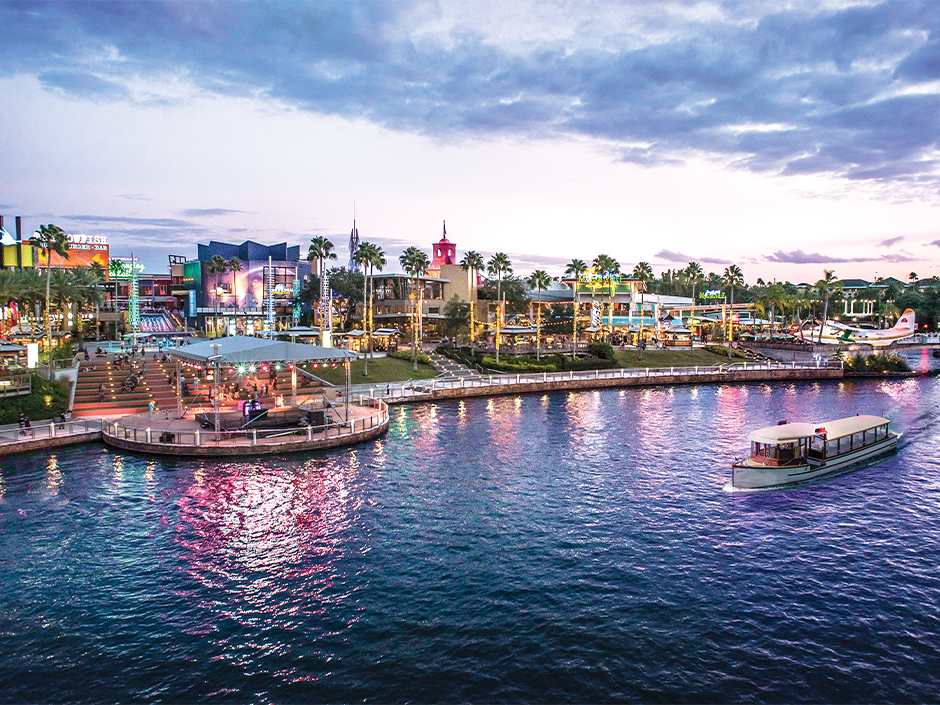 A view of Universal CityWalk in the early evening
