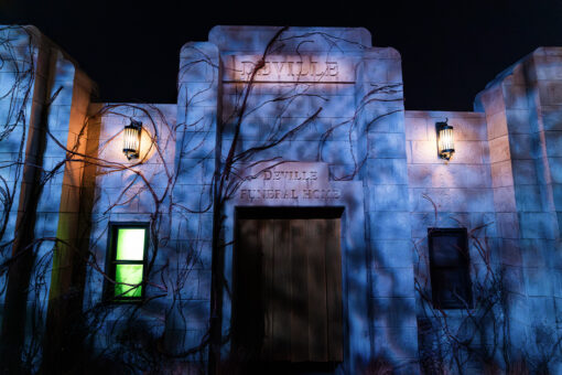 Exterior of Dead, Deader, Deadest haunted house from HHN 2026.