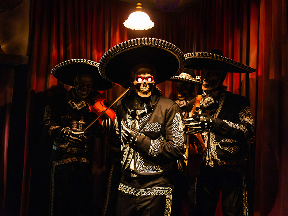 Skeletons from Killceañera house at HHN 2026.