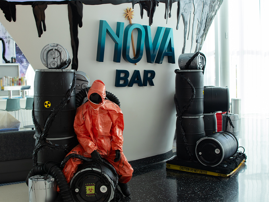 Nova Bar entrance with mannequin surrounded by dark matter 